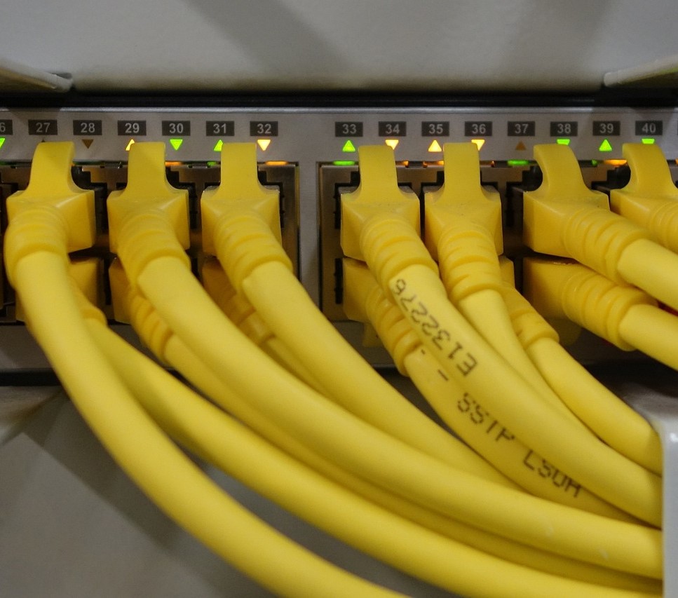 close up of plugged in network cables